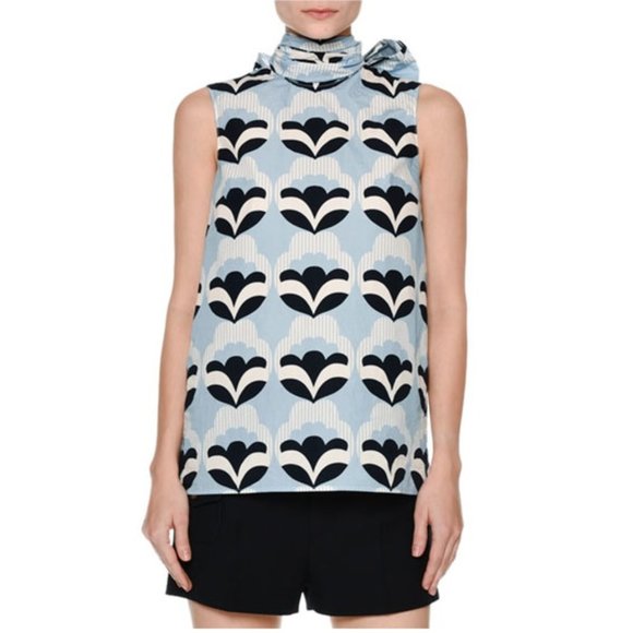 Miu Miu Pop-Print Bow-Back SS17 Runway Top / Size 36 / US 0 / Light Blue - Picture 3 of 15